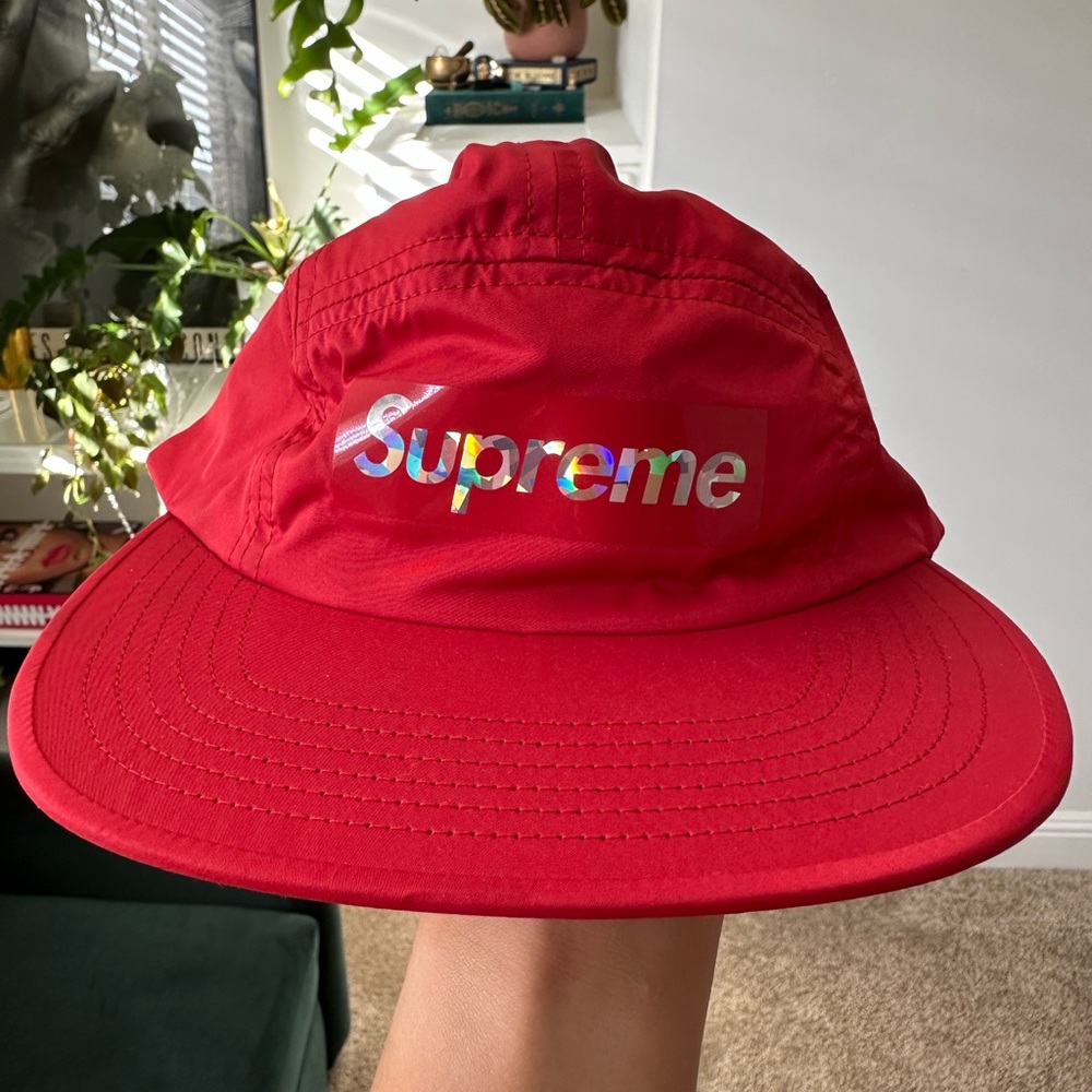 Red Supreme holographic logo hat
